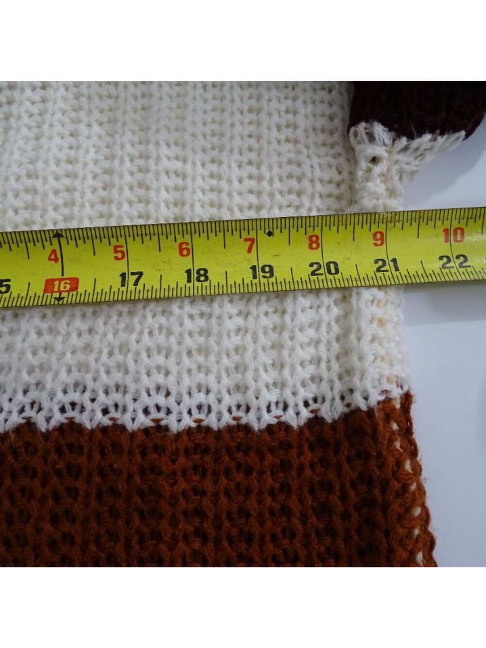 Runway 7 Striped Knit Sweater Brown Tan Frayed Hem V-Neck Women Size M Acrylic - Picture 7 of 10